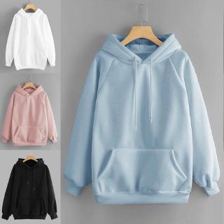 Áo hoodie màu trơn dáng rộng cho nữ size S-XXL