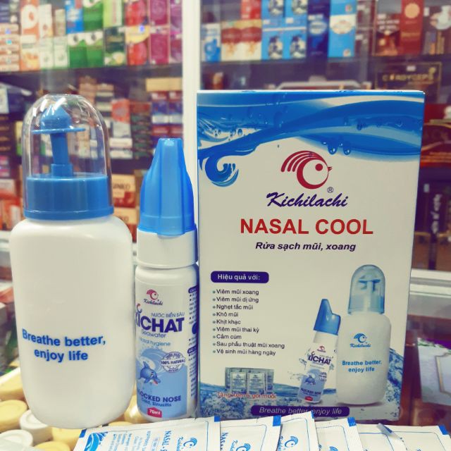 Bình Rửa Mũi Bình Rửa Mũi Nasal Cool ⚡FOLLOW Shop Giảm 5K⚡ Bình Rửa Mũi Nasal Cool Tặng Kèm Sáu Gói Muối - Kichilachi