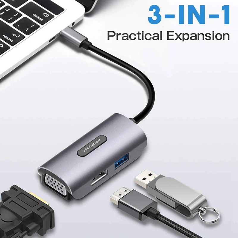 Cáp Chuyển Đổi Type-C Sang Hdmi + Vga + Usb 3.0 Cho Macbook Pro