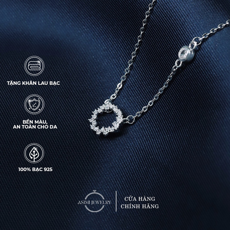 Dây chuyền bạc nữ Huyền thoại biển xanh Asimi, vòng cổ nữ bạc 925 mặt tròn đính đá thanh lịch đơn giản Blue Ocean DC03