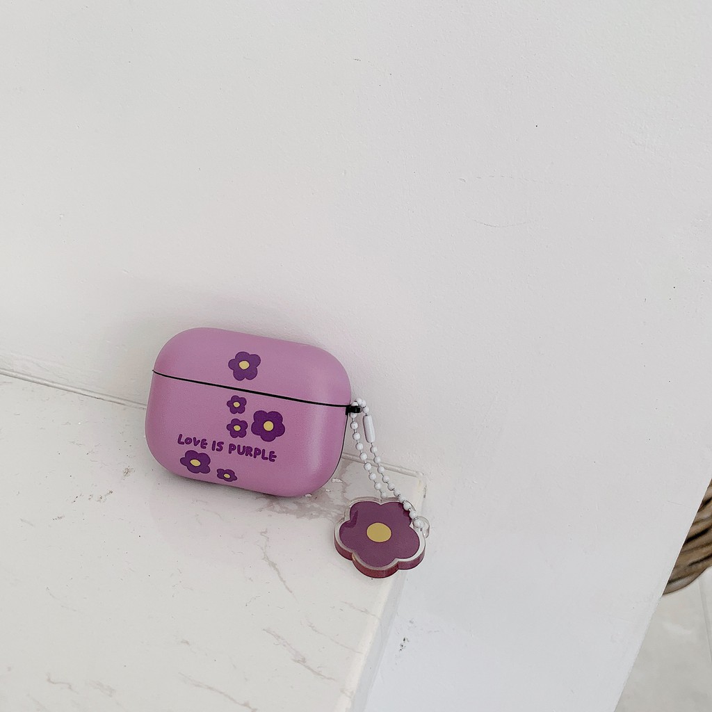 Vỏ IMD Bảo Vệ Hộp Sạc Tai Nghe Bluetooth Airpods Kết Nối iPhone Màu Tím Họa Tiết Hoa Xinh Xắn