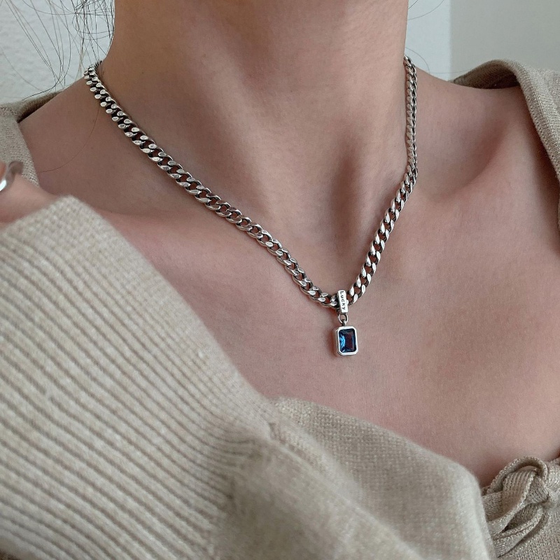 Thời trang cá tính vòng cổ màu xanh zircon vòng cổ khí chất trang sức