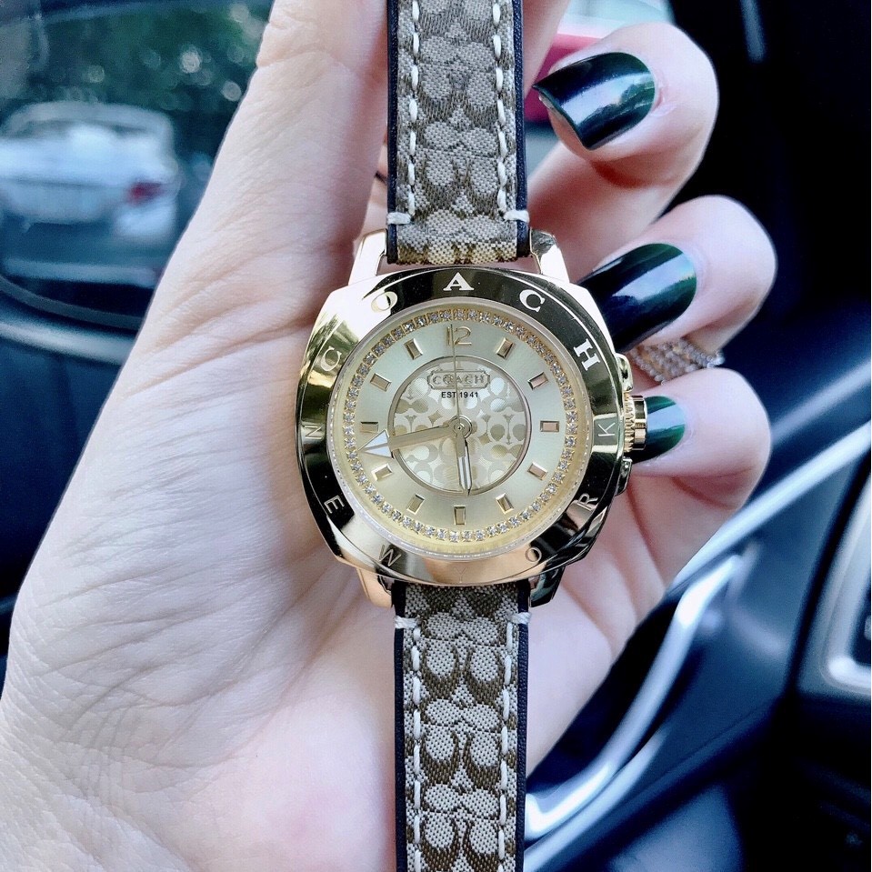 Đồng Hồ Coach Nữ Dây Da 35mm - Mặt Vàng - Chính Hãng