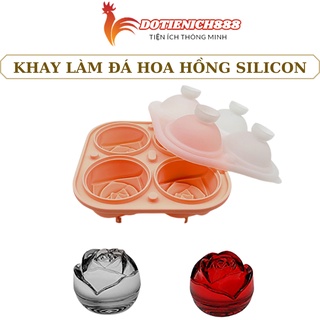 Khay làm đá hình hoa hồng silicon dễ lấy đá, khay làm thạch hoa quả có nắp đậy