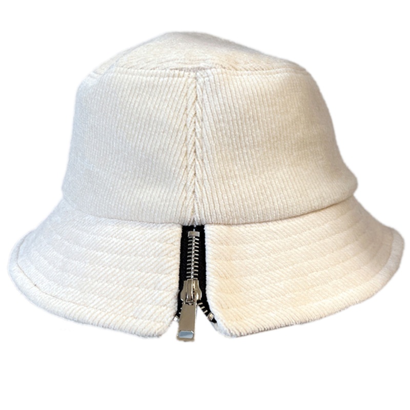 Mũ Tai Bèo Nhung Kẻ Phối Khóa Kéo Kim Loại Phong Cách Retro