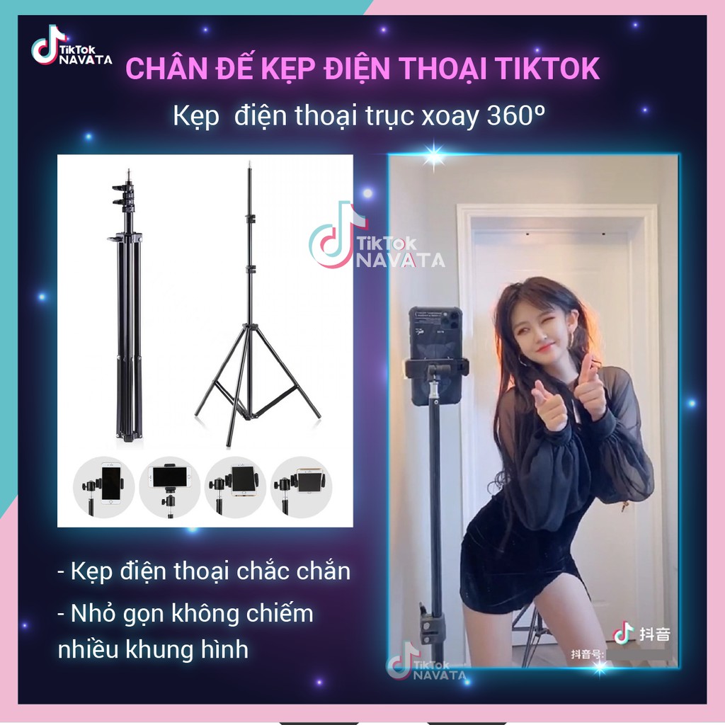 Chân đế điện thoại Tripod quay TikTok, chân đèn livestream giá đỡ Cao 2m1 loại chắc chắn chịu lực tốt | BigBuy360 - bigbuy360.vn