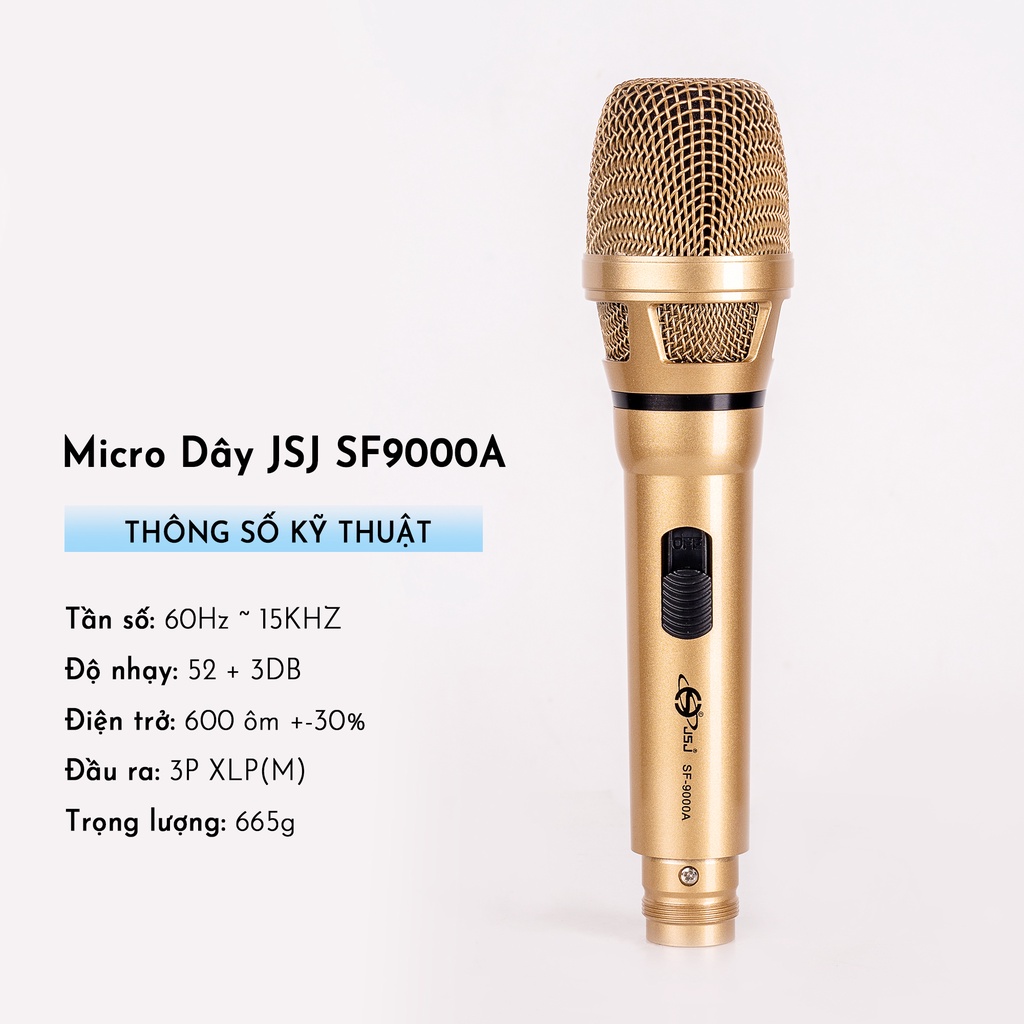 Micro karaoke có dây cao cấp JSJ SF-9000A thiết kế sang trọng mỹ quan hợp xu hướng đầu mic làm từ kim loại vàng