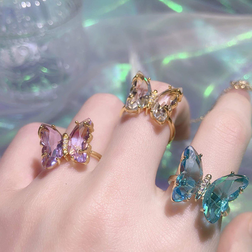 Nhẫn Acrylic Phối Kim Loại Hình Bướm Nhiều Màu Tùy Chỉnh Thời Trang Cho Nữ