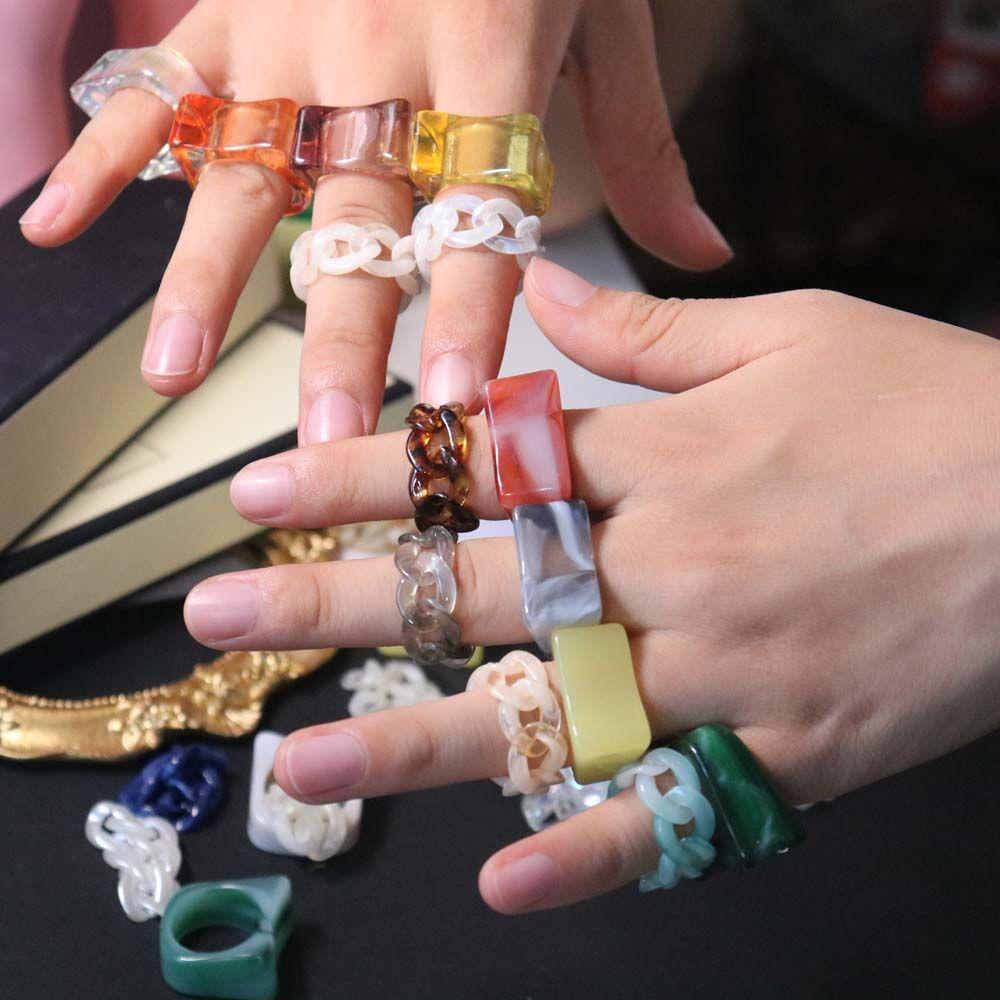 Nhẫn Acrylic Họa Tiết Hình Học Màu Sắc Ngọt Ngào Thanh Lịch|Nhẫn Đeo Tay Thời Trang Cá Tính