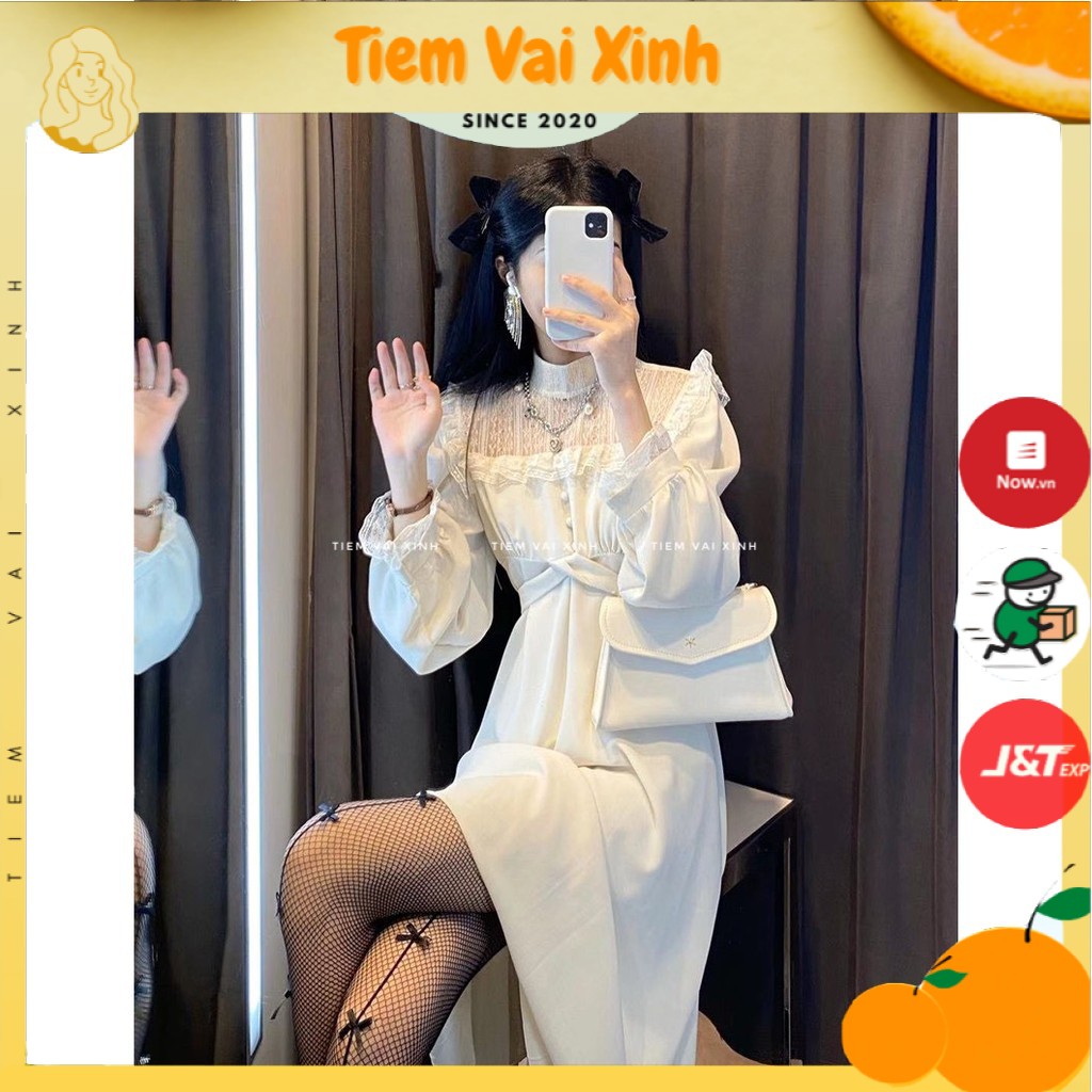 🍊 Đầm Dài Qua Gối Ren Ngực - Hàng Quảng Châu V007