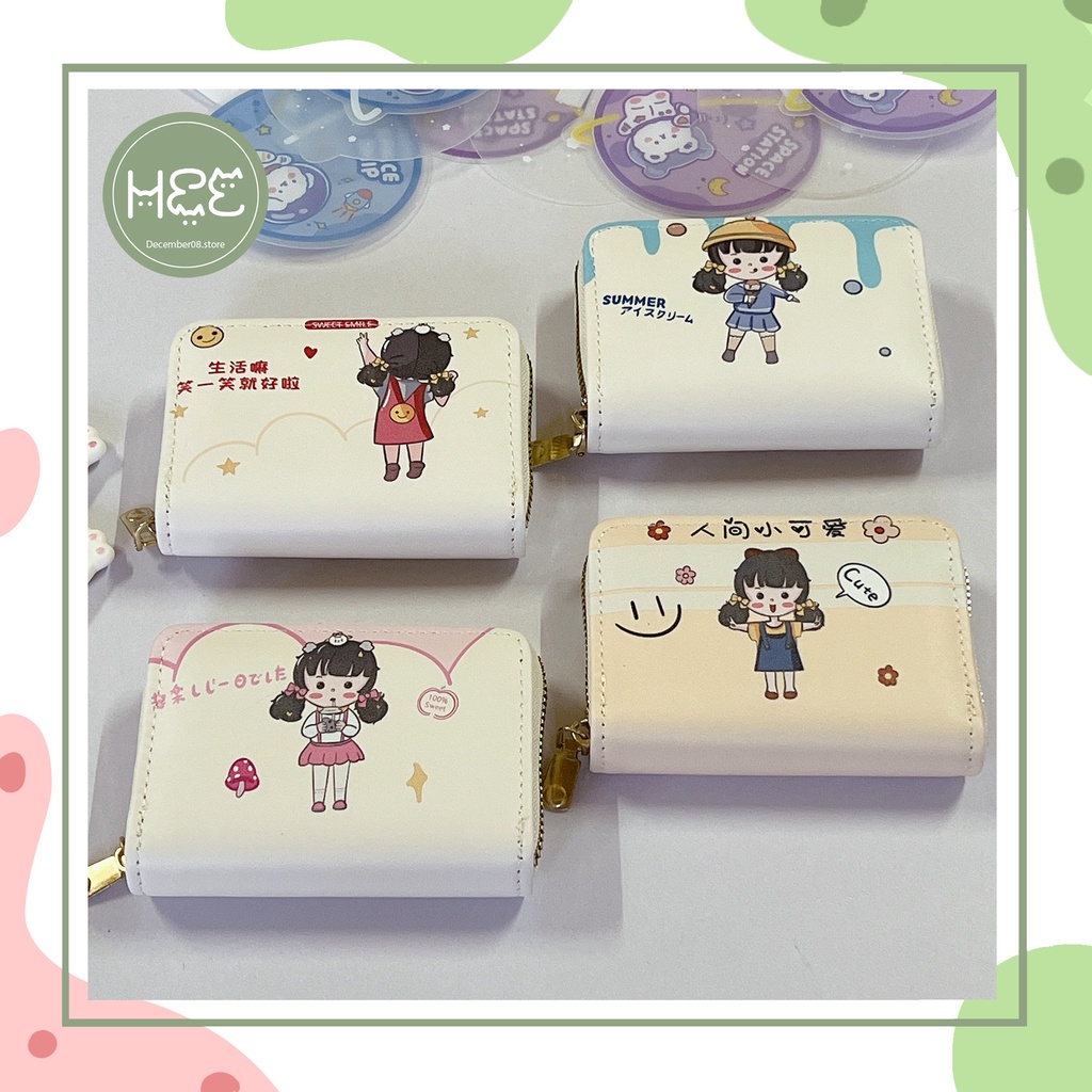 [Cô Gái] Ví nữ ngắn nhiều ngăn hình cô gái đáng yêu, đơn giản December08.store