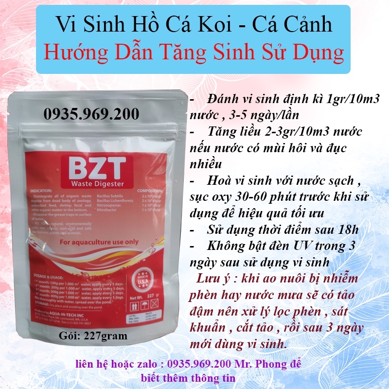 Vi sinh phân huỷ chất hữu cơ - khử mùi hôi hồ cá Koi , cá cảnh # vi sinh BZT đỏ 227gram