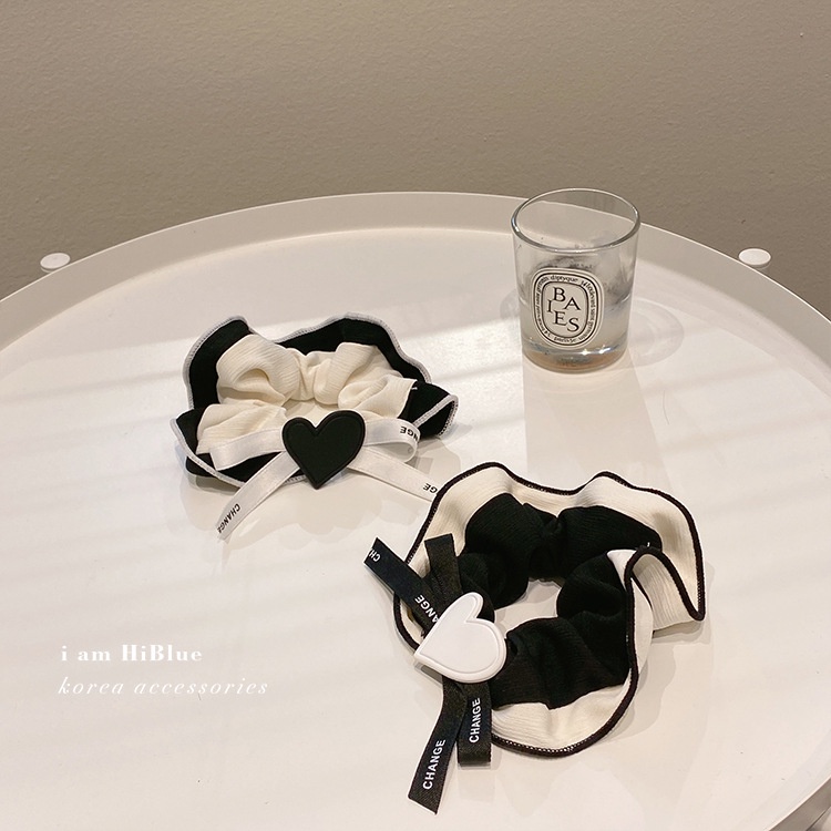 Dây Buộc Tóc Hình Nơ Trái Tim Màu Đen Phong Cách Pháp Cổ Điển Thời Trang 2022