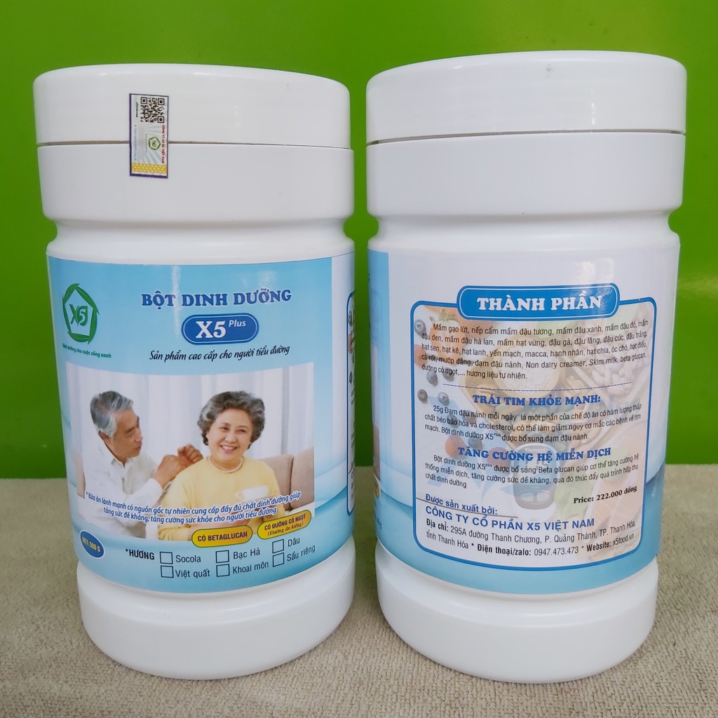 02 Bột dinh dưỡng X5 Plus cho người tiểu đường làm từ ngũ cốc nảy mầm,hạnh nhân,macca,óc chó,đạm đậu nành,sữa...