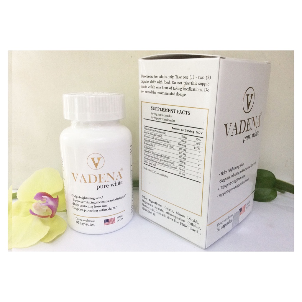 Viên uống Vadena Pure White chống nắng sáng da giảm nếp nhăn ngừa lão hóa lọ 60 viên