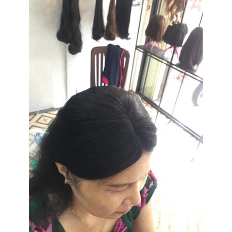 Tóc giả trung niên mái dài che hói, phủ bạc chân tóc sợi tơ mềm mượt, dài 35cm.