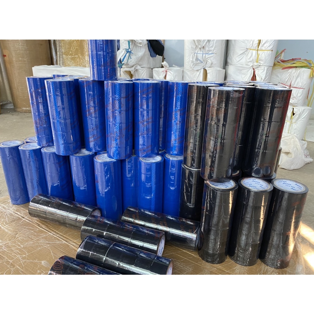 Băng keo màu dán thùng 4f8-100y gồm 7 màu xanh dương,lá, đỏ, vàng, trắng, đen, cam 1 cây 6 cuộn.