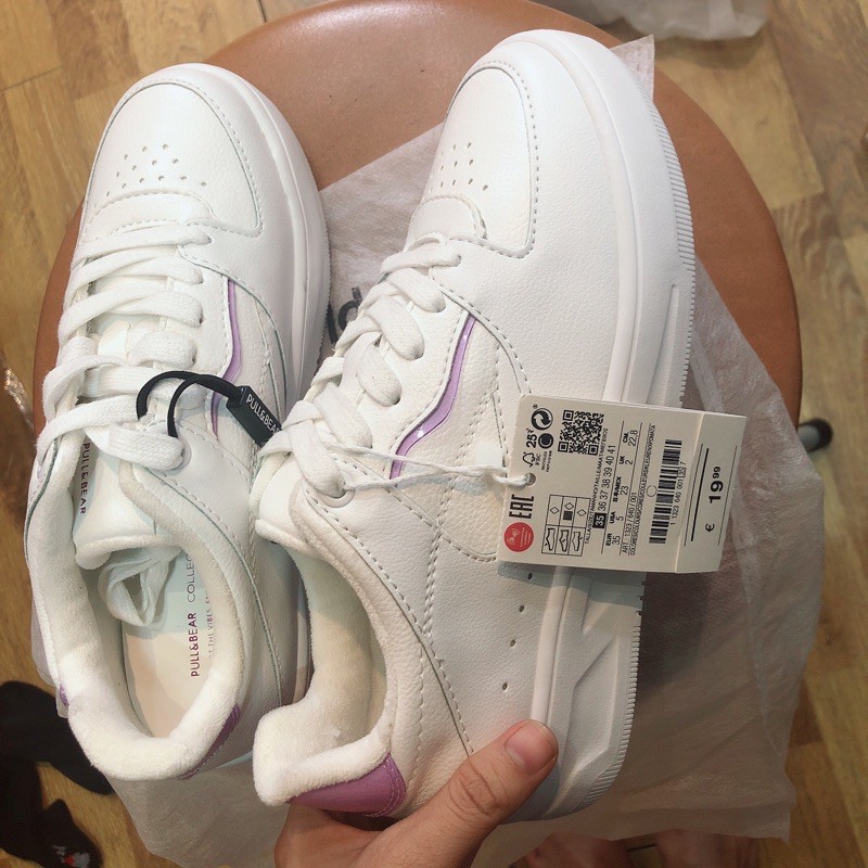 [ săn sale, sẵn sie 35] Giày Pull&bear trainers with vinyl details gót tím