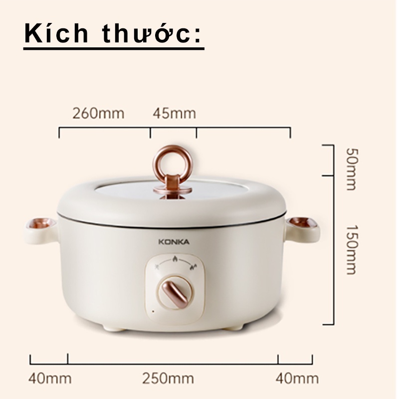 Nồi Lẩu Điện Đa Năng Chống Dính 3 Lít 1000W Hot Pot KONKA KZG-HP03