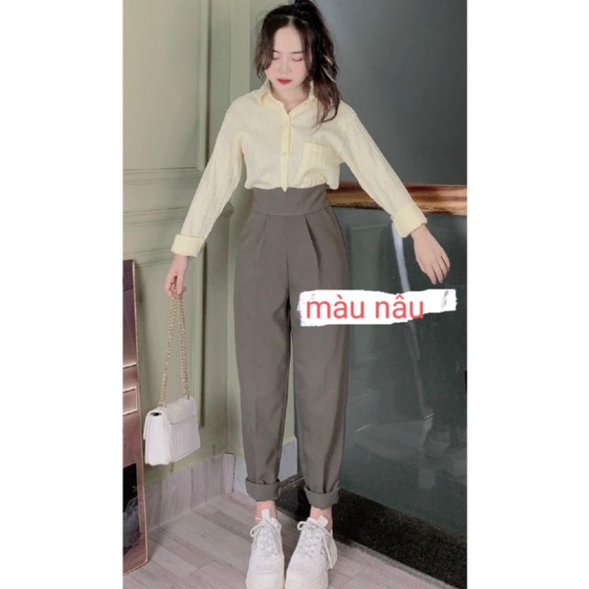 quần tây nữ 107 dáng baggy mã mới  bản cạp v to khóa sườn lung cao