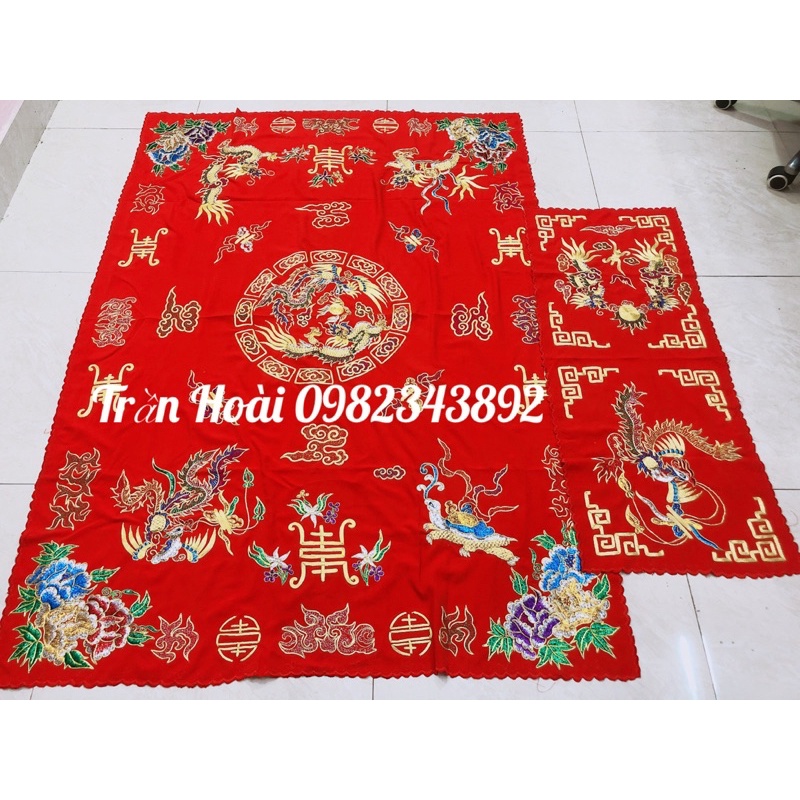 Khăn áo hầu đồng - bộ khăn phủ diện , khăn tấu hương rồng phượng thêu kim sa và chỉ ngũ sắc