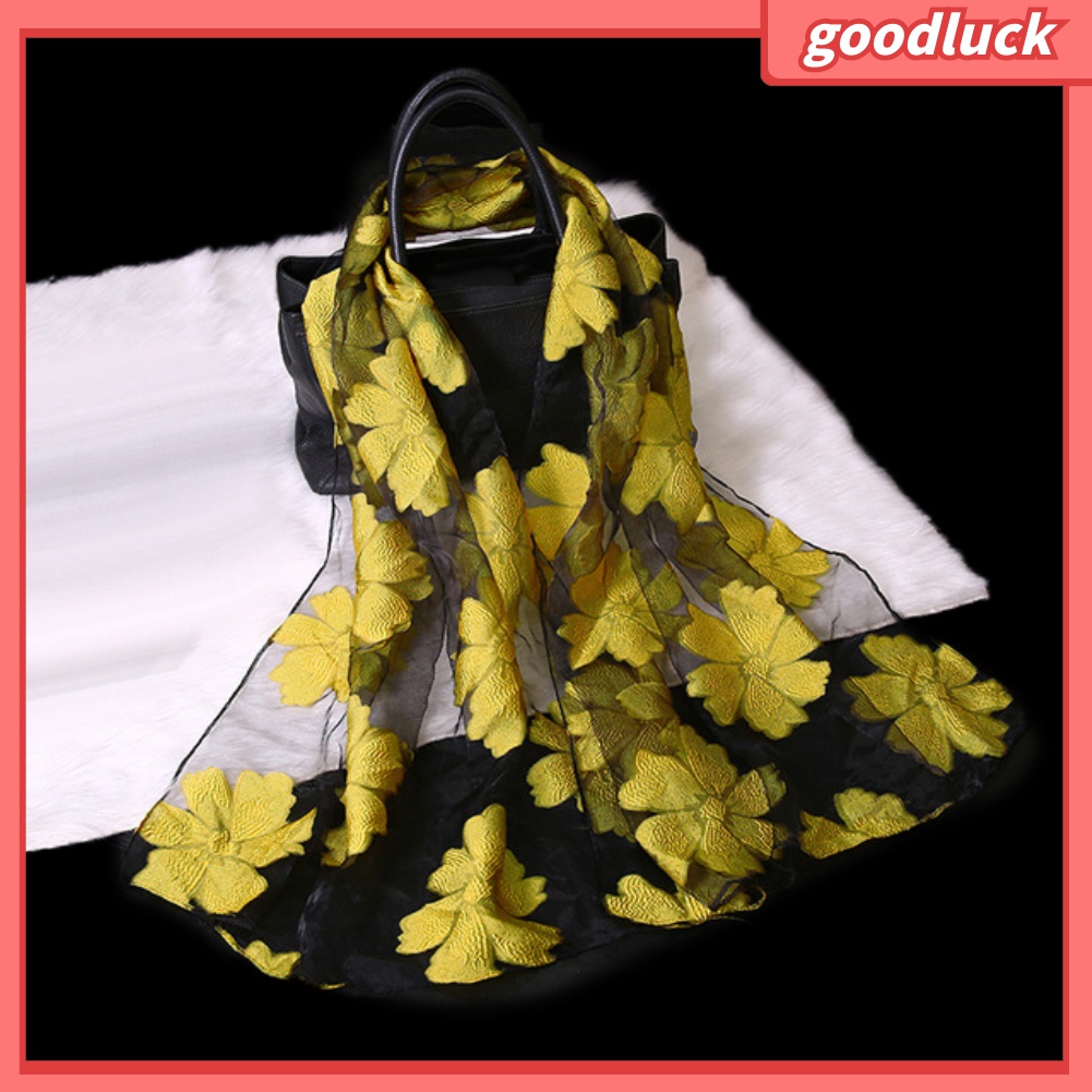 Khăn Choàng Cổ Dài Chống Tia UV Thêu Hoa Dành Cho Nữ