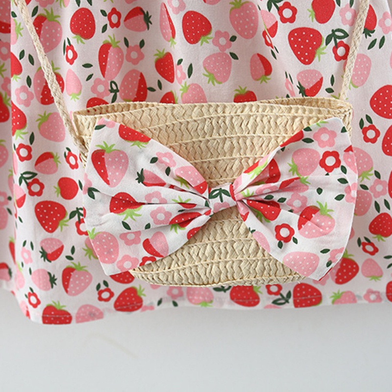 Đầm Không Tay In Họa Tiết Quả Dâu Thời Trang Mùa Hè Xinh Xắn Cho Bé Gái