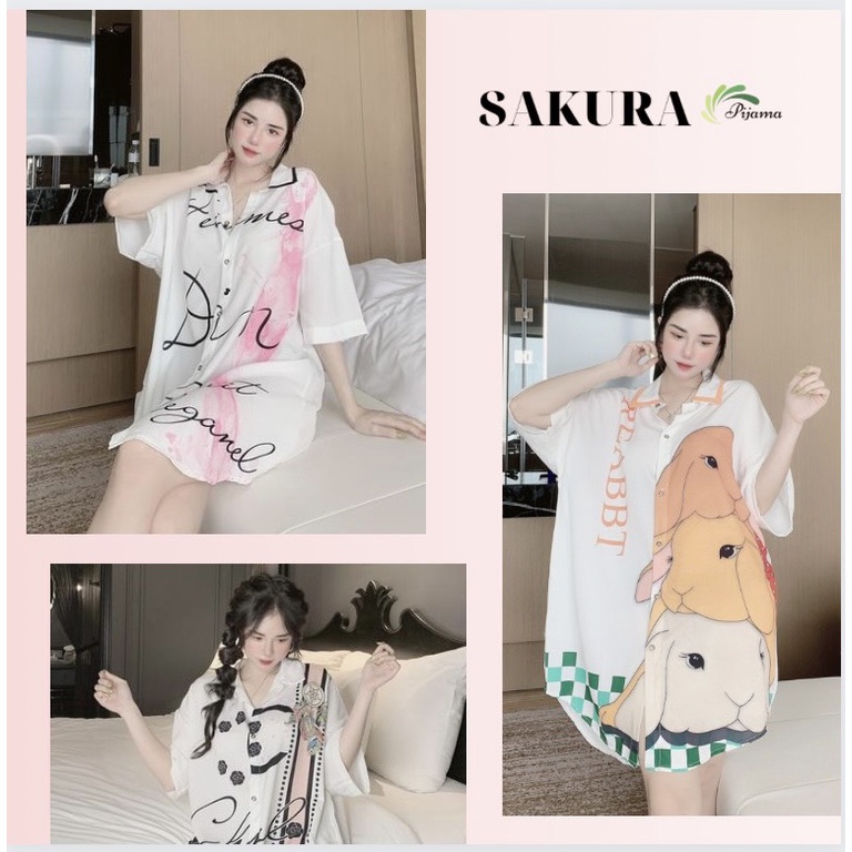 Váy sơ mi dáng dài suông bigsize thiết kế tiểu thư xinh đẹp lụa ngủ cao cấp SAKURA SMV