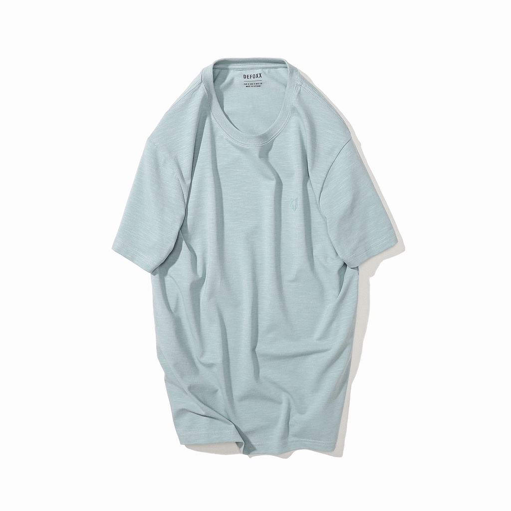 Áo phông nam, áo thun nam cổ tròn DEFOXX vải cotton sược 4 chiều màu xanh mạ 210608 foxxmen