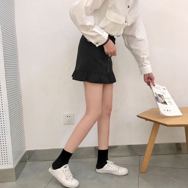 Chân váy kaki chữ a xòe đuôi cá phối cúc co giãn lưng cao có lót quần phong cách Ulzzang CV4