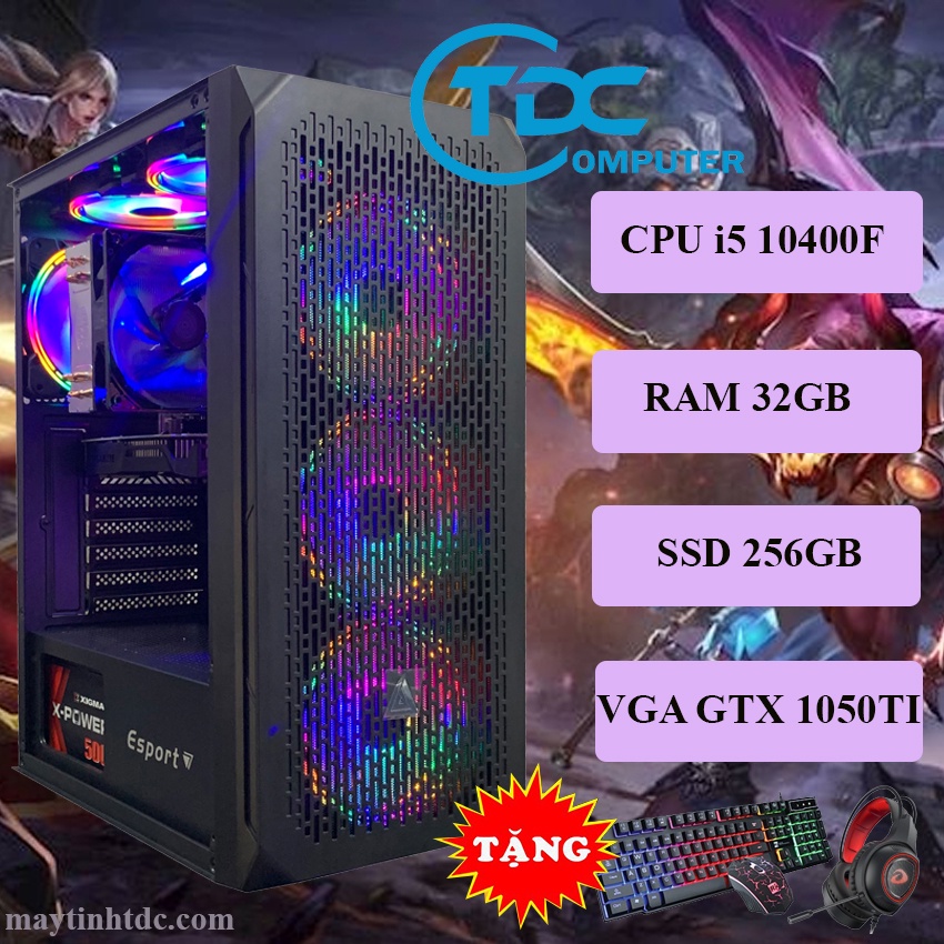 Máy tính chơi game thiết kế đồ họa MAX PC CPU core i5 10400F, Ram 32GB,SSD 256GB, Card 1050TI + Qùa tặng