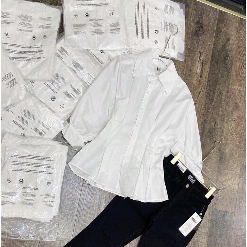 Áo Sơ Mi Trắng Nhún Eo Xinh Xắn (Hình Thật) Áo Sơmi Kiểu Chiết Eo Ulzzang Bánh Bèo