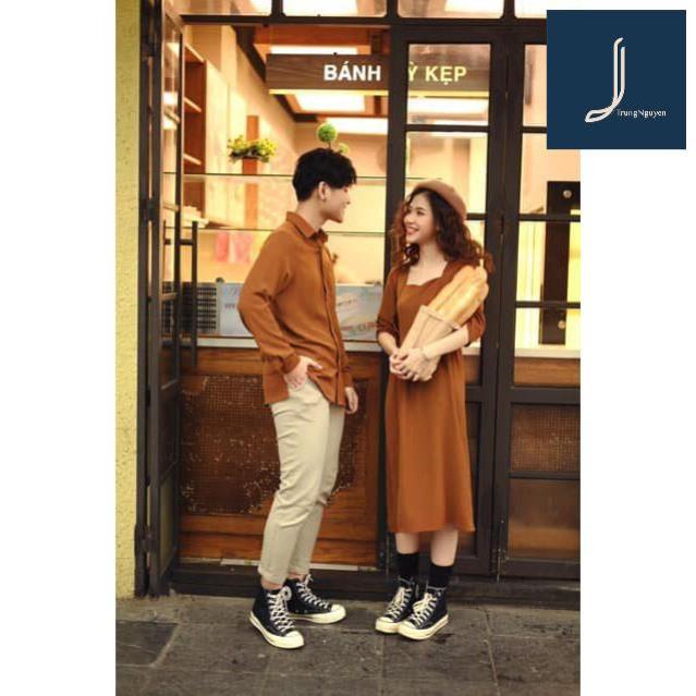 Đồ đôi đẹp  Áo đôi váy nữ sơ mi nam Hàn Quốc Couple đồ cặp đẹp chụp ảnh cưới AV25