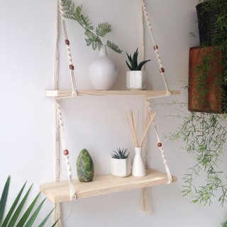 Macrame Lá - Kệ gỗ macrame trang trí phong cách vintage - 70cm