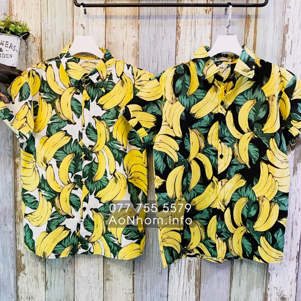 Áo sơ mi trái cây, Sơ mi Hawaii đi biển - Chuối lớn - Có đủ size S, M, L, XL, XXL - #AB001