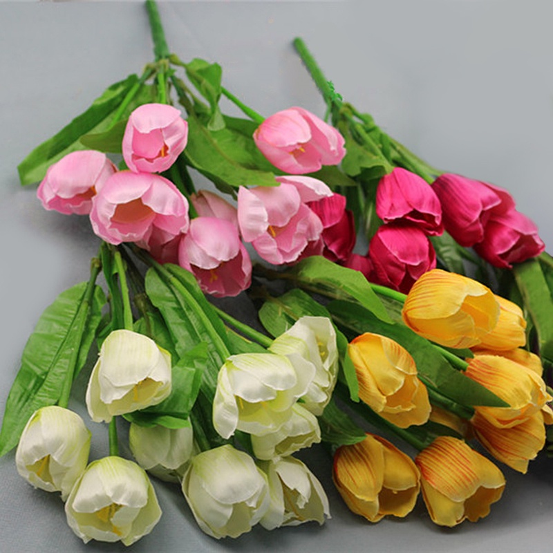 Lesonss 9 Heads Artificial Tulip Silk Flower Leaf Home Room Wedding Party Decor New