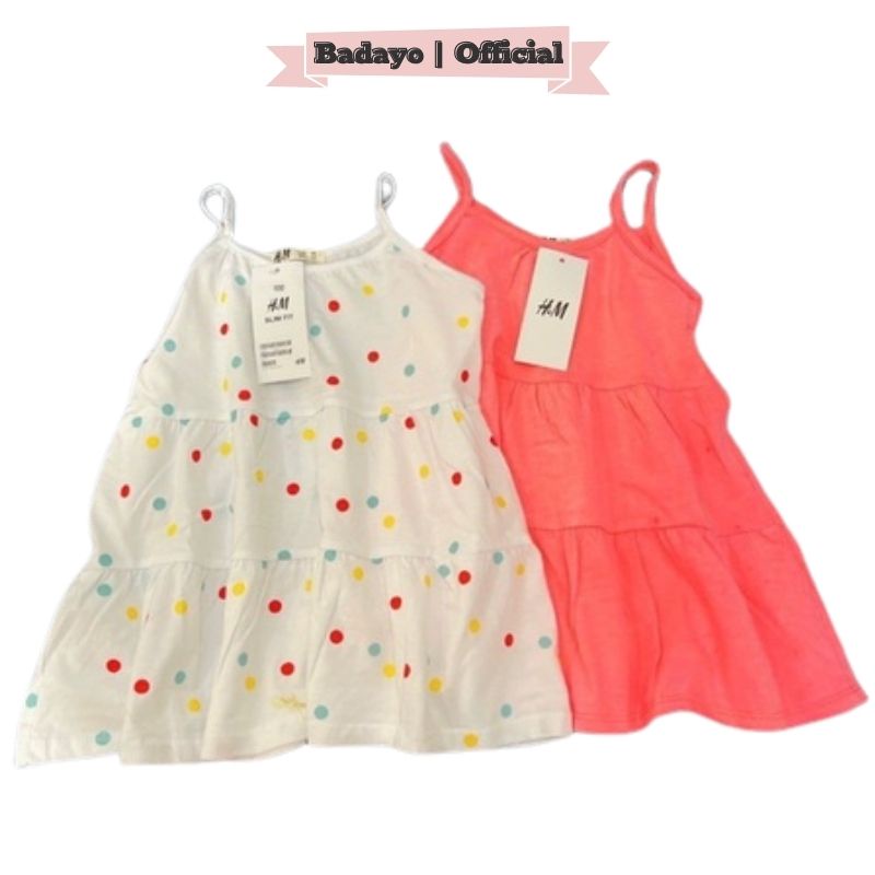 Combo 2 váy đầm bé gái hai dây chấm bi cam hàng xuất dư cao cấp chất cotton bền đẹp thấm hút tốt BADAYO