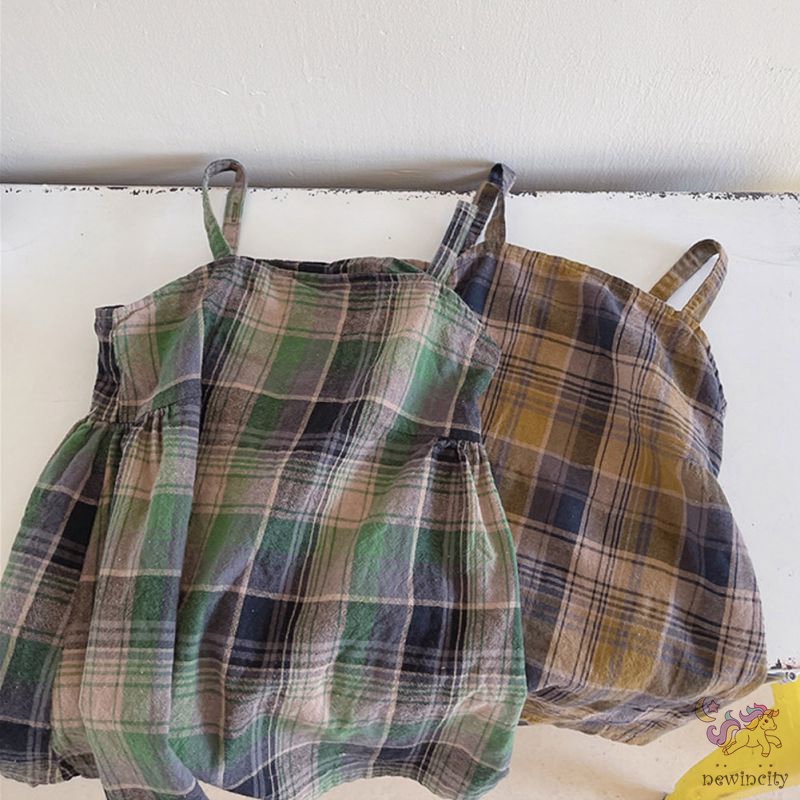 Đầm Sát Nách Kẻ Sọc Caro Phong Cách Hàn Quốc Cho Bé Gái