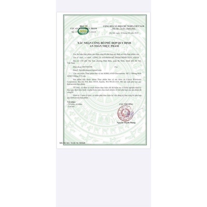 Viên uống Glucosamin HCL 1500mg Kirkland With MSM 1500mg hộp 375 viên