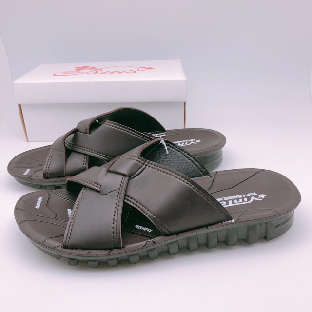 SALE OFF_Dép Da Nam Quai Chéo VINTO Hàng Chất Lượng Cao
