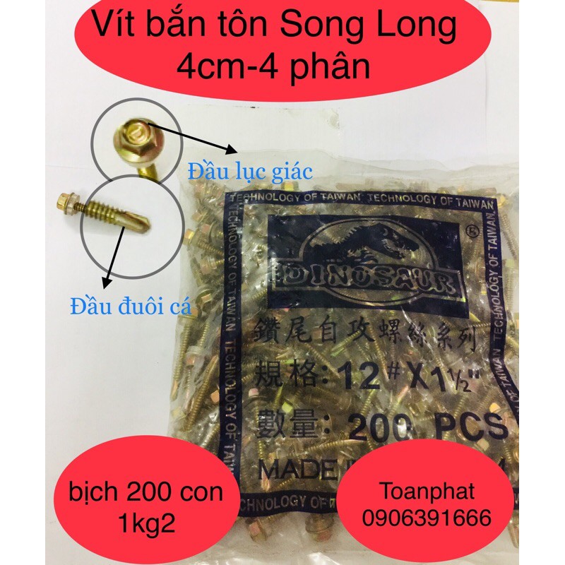 [Loại 1] Vít bắn tôn đuôi cá | đầu lục giác Song Long size 3-4-5 cm