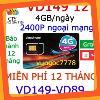 HÀNG CHẤT LƯỢNG SIM 4G VINA VD149 VD89 KM 4GB/NGÀY D500 không tính phí 12T KHÔNG NẠP TIỀN HÀNG CHẤT LƯỢNG