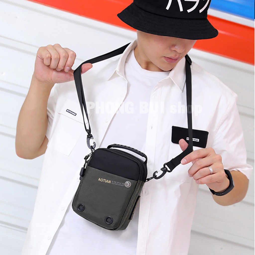 Túi Chéo Nam Thời Trang Chất Polyester Chống Nước Đựng Vừa Điện Thoại, Túi Xách Nam