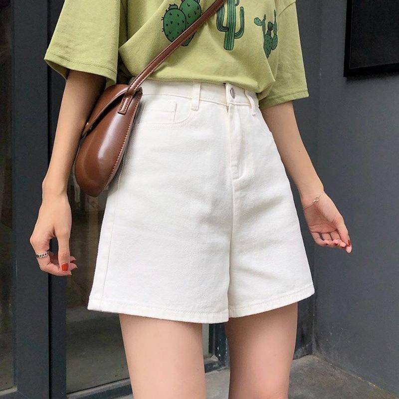 Quần Short Denim Lưng Cao Ống Rộng Theo Phong Cách Retro