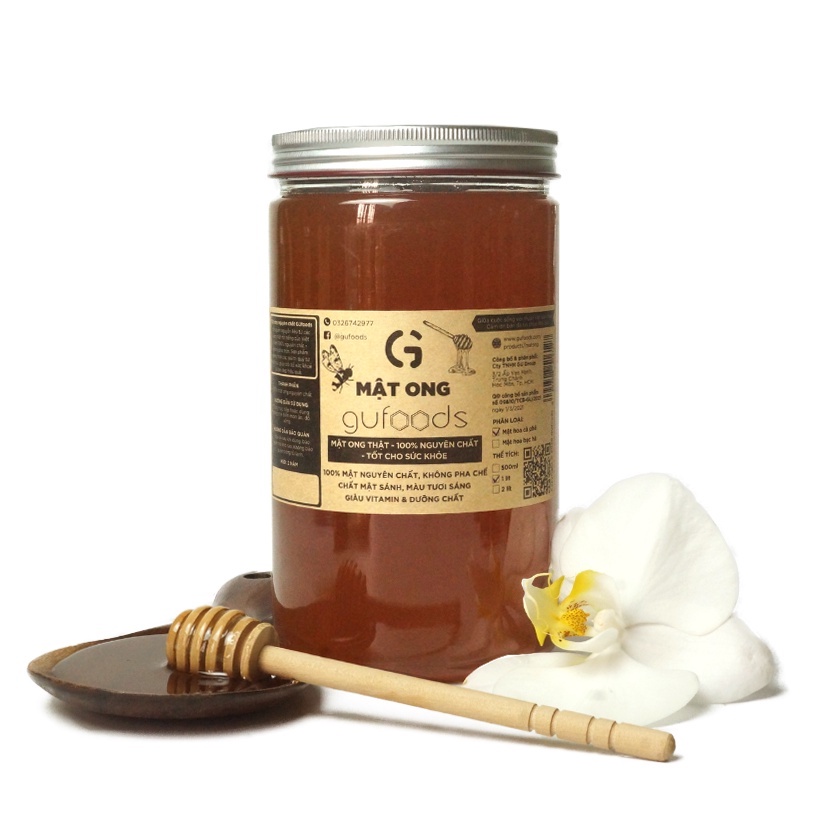 Mật ong nguyên chất GUfoods - Mật ong thật, 100% nguyên chất, Tốt cho sức khỏe