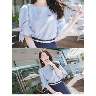 *Áo nữ đẹp - ❣️FREESHIP❣️Áo họa tiết kẻ sọc tay xẻ thắt nơ