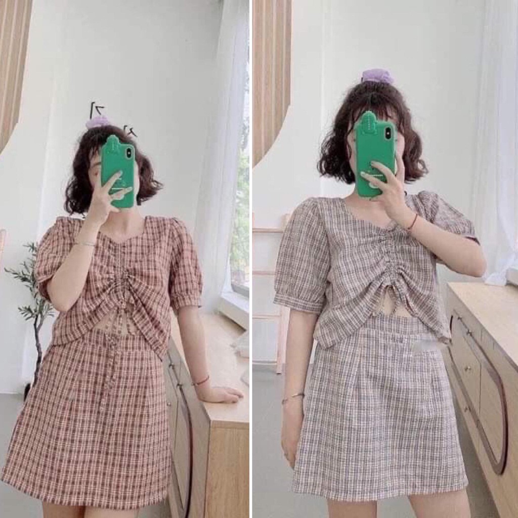 [SS36] Set váy kẻ caro dây rút sẵn 2 màu siêu xinh | BigBuy360 - bigbuy360.vn