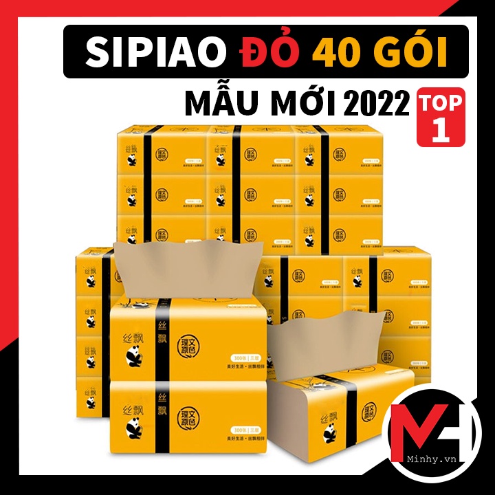 SIPAO ĐỎ - Giấy Ăn Gấu Trúc - Giấy Ăn Lụa Khăn Giấy Rút Đa Năng 300 Tờ 4 Lớp 40 Gói/Thùng