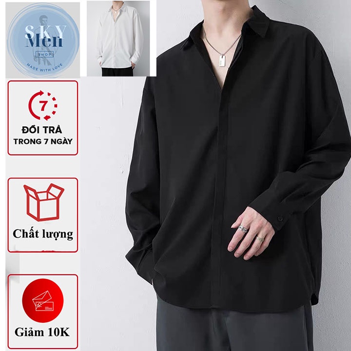 Áo Sơ mi tay dài dấu nút  áo nam nữ form rộng Unisex Hàn Quốc chất vải Cotton Lụa rất đẹp mịn mát co giãn nhẹ - SKM001