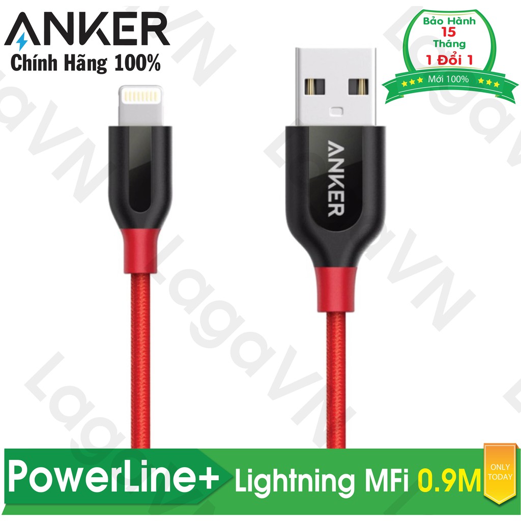 Cáp sạc nylon ANKER PowerLine+ Lightning MFi 0.9m [không túi da] cho iPhone iPad iPod - A8121
